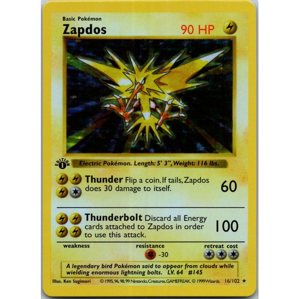 Zapdos Base Set Shadowless 1st Edition "Reprinted"